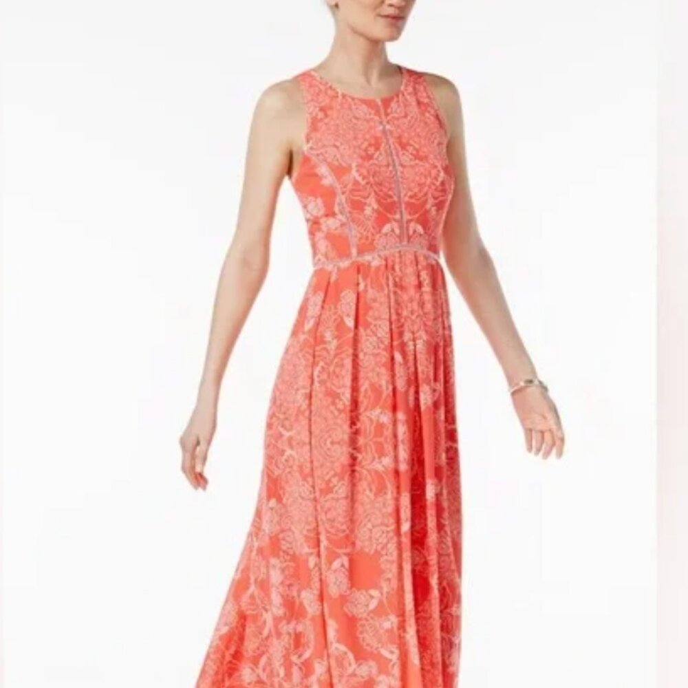 Vince Camuto Printed Chiffon Maxi Dress Size 2P EUC